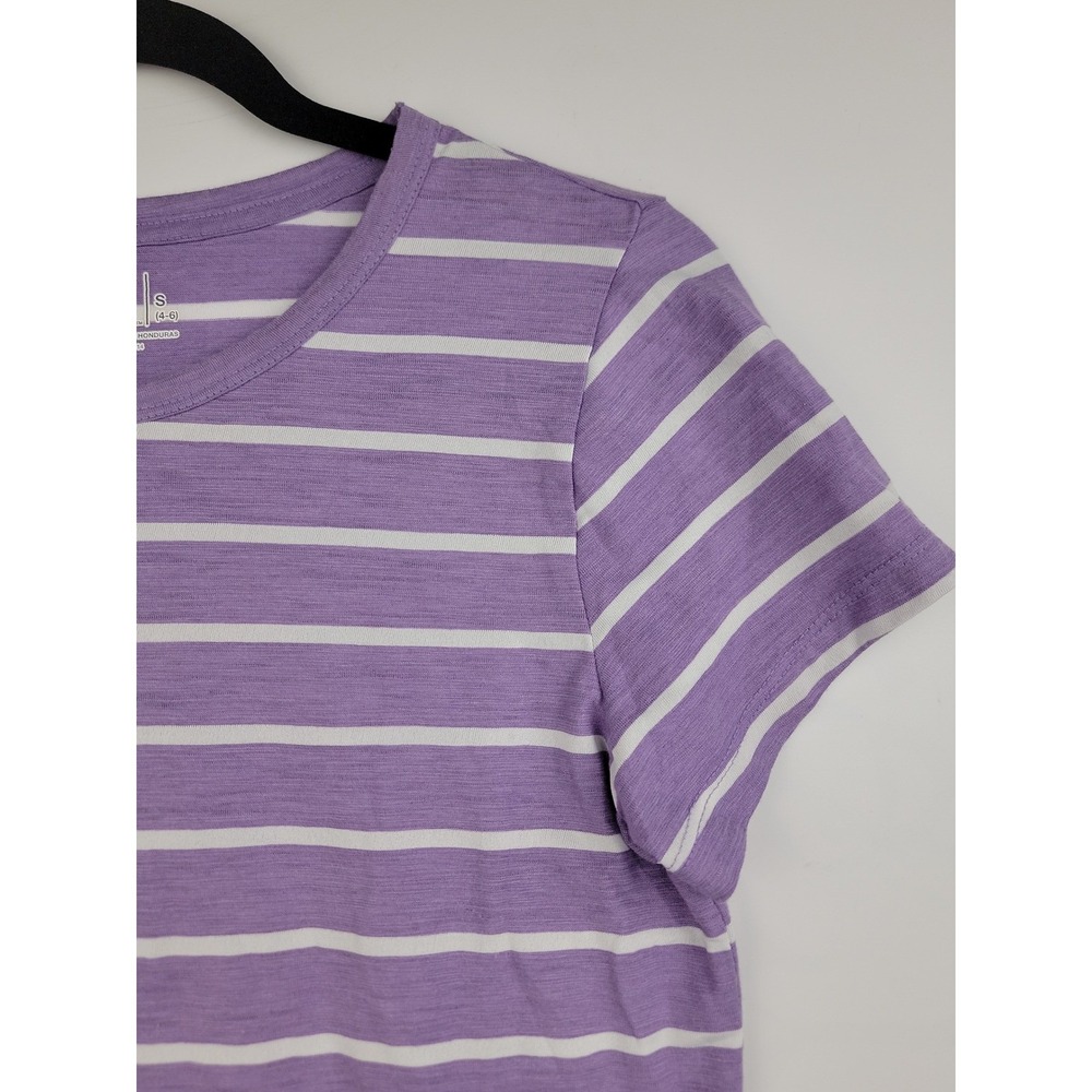 Time and Tru Womens Purple White Striped Short Sleeve Crewneck Tee Shirt S 4-6 - Picture 6 of 10
